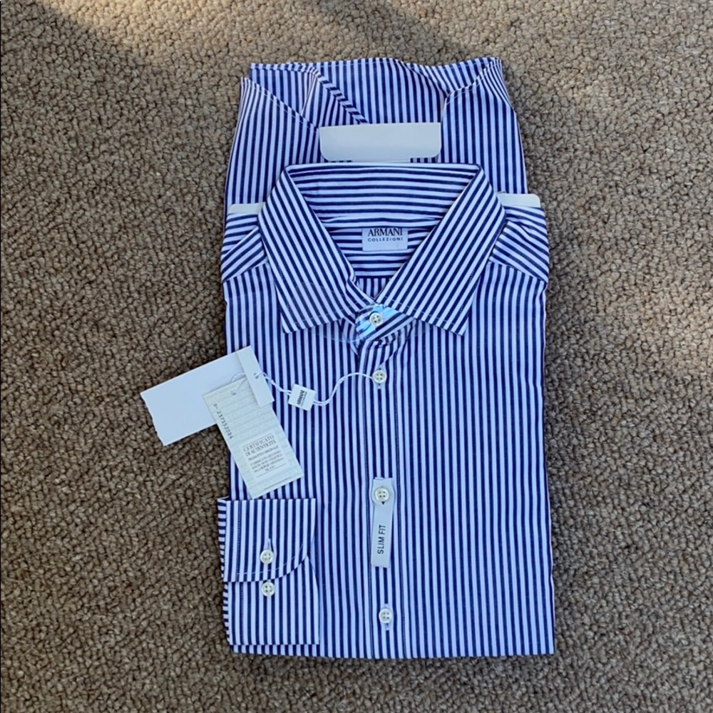 Armani Collezioni Blue Stripe Button Up